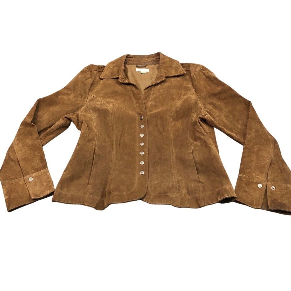 Vintage Y2K Christopher & Banks Jacket Womens L Brown‎ Suede Leather Button Up